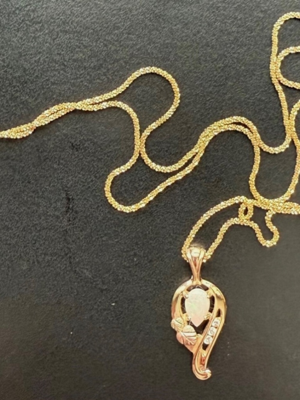 Black Hills Gold Natural Opal & 3 Diamond Necklace, Dangling Earrings & Bracelet - Picture 9 of 10
